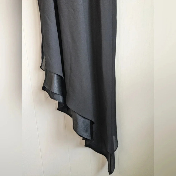 Positive Attitude Asymmetrical Dress Black size 12 90's Y2K Sheer Ruffle LBD - Picture 4 of 6